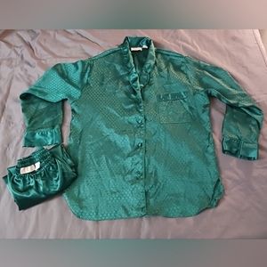 Vintage Victoria’s Secret Gold Label Long Sleeve Button Up  Pajama Pants Set